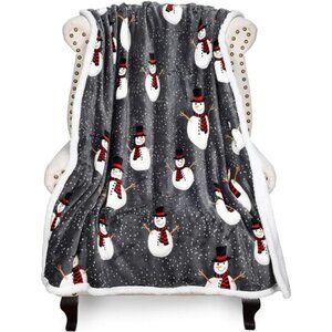 Snowman Sherpa Fleece Blanket,50x60, Soft & Cozy Christmas Throw for Couch & Bed